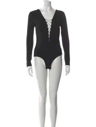 Pre-owned Alexander Wang V-neck Long Sleeve Bodysuit In Black