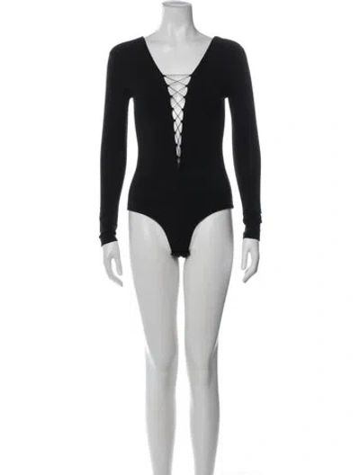Pre-owned Alexander Wang V-neck Long Sleeve Bodysuit In Black