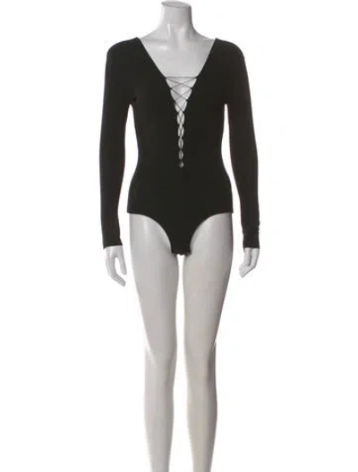 Pre-owned Alexander Wang V-neck Long Sleeve Bodysuit In Black