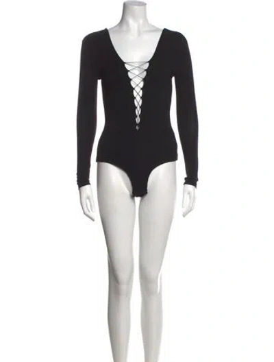 Pre-owned Alexander Wang V-neck Long Sleeve Bodysuit In Black
