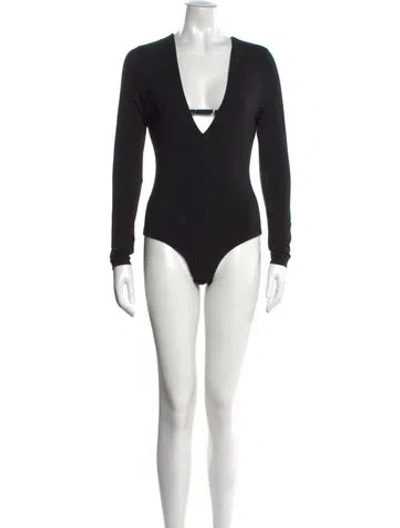 Pre-owned Alexander Wang V-neck Long Sleeve Bodysuit In Black