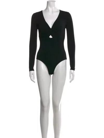 Pre-owned Alexander Wang V-neck Long Sleeve Bodysuit In Black