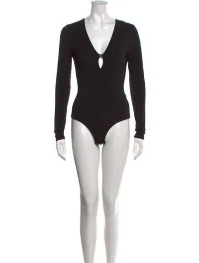 Pre-owned Alexander Wang V-neck Long Sleeve Bodysuit In Black