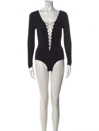 Pre-owned Alexander Wang V-neck Long Sleeve Bodysuit In Black