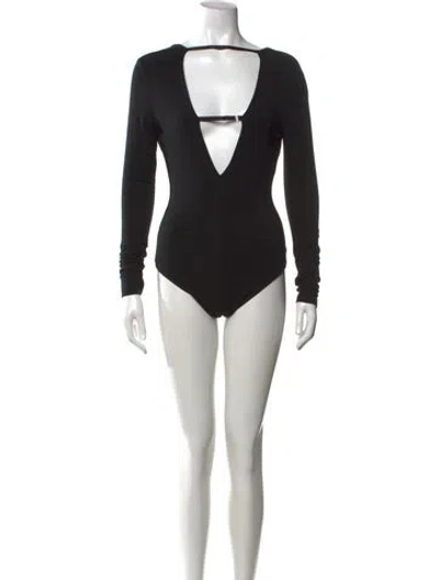 Pre-owned Alexander Wang V-neck Long Sleeve Bodysuit In Black