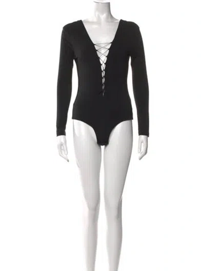 Pre-owned Alexander Wang V-neck Long Sleeve Bodysuit In Black