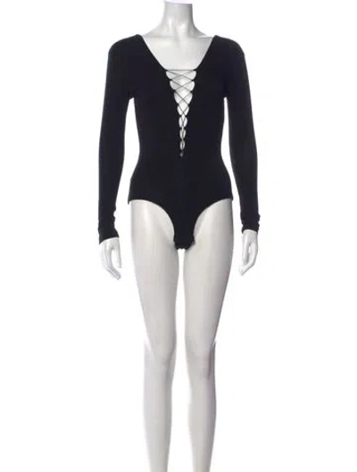 Pre-owned Alexander Wang V-neck Long Sleeve Bodysuit In Black
