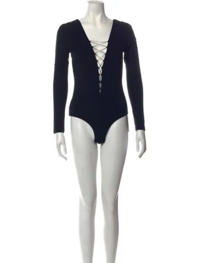 Pre-owned Alexander Wang V-neck Long Sleeve Bodysuit In Black