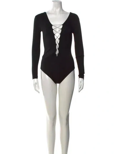 Pre-owned Alexander Wang V-neck Long Sleeve Bodysuit In Black