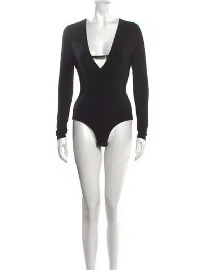 Pre-owned Alexander Wang V-neck Long Sleeve Bodysuit In Black