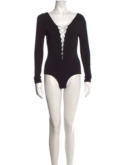 Pre-owned Alexander Wang V-neck Long Sleeve Bodysuit In Black