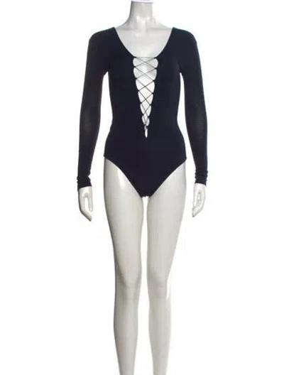 Pre-owned Alexander Wang V-neck Long Sleeve Bodysuit In Blue