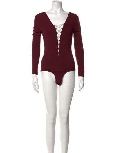 Pre-owned Alexander Wang V-neck Long Sleeve Bodysuit In Burgundy