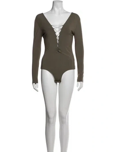 Pre-owned Alexander Wang V-neck Long Sleeve Bodysuit In Green