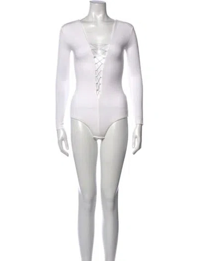 Pre-owned Alexander Wang V-neck Long Sleeve Bodysuit In Neutrals
