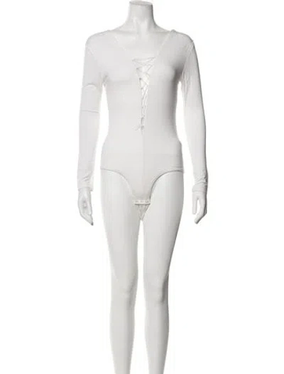 Pre-owned Alexander Wang V-neck Long Sleeve Bodysuit W/ Tags In White