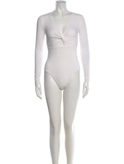 Pre-owned Alexander Wang V-neck Long Sleeve Bodysuit In White