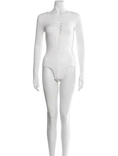Pre-owned Alexander Wang V-neck Long Sleeve Bodysuit In White