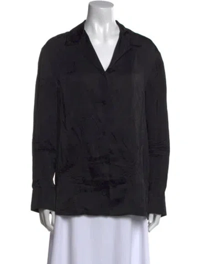 Pre-owned Alexander Wang V-neck Long Sleeve Button-up Top In Black
