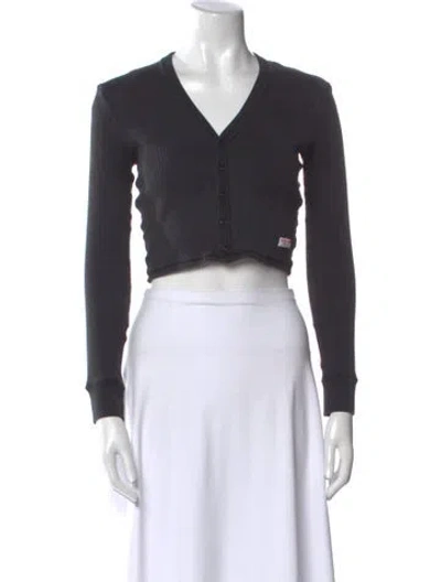 Pre-owned Alexander Wang V-neck Long Sleeve Crop Top In Black