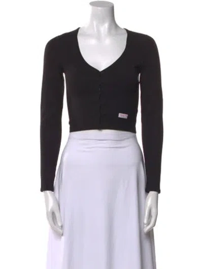 Pre-owned Alexander Wang V-neck Long Sleeve Crop Top In Black