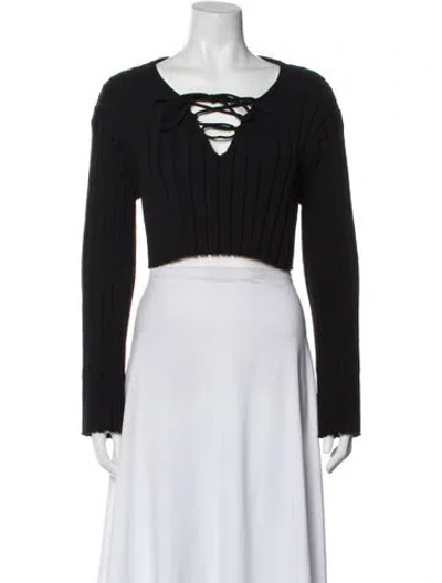Pre-owned Alexander Wang V-neck Long Sleeve Crop Top In Black