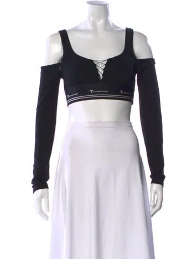 Pre-owned Alexander Wang V-neck Long Sleeve Crop Top In Black