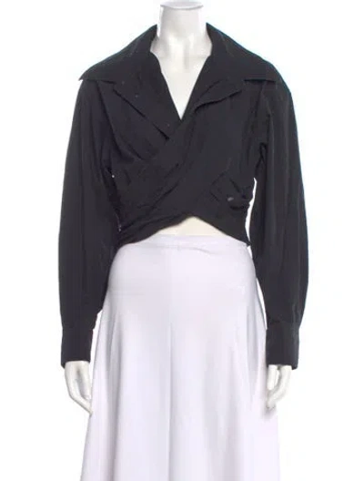 Pre-owned Alexander Wang V-neck Long Sleeve Crop Top In Gray