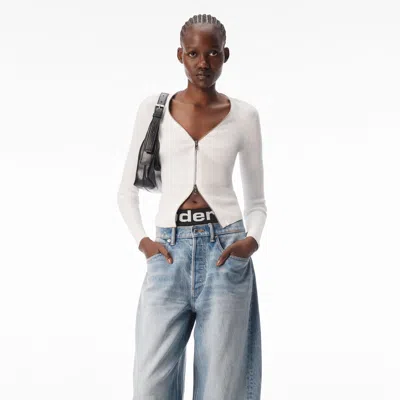 Alexander Wang V-neck Long Sleeve Pointelle Zip Cardigan In White