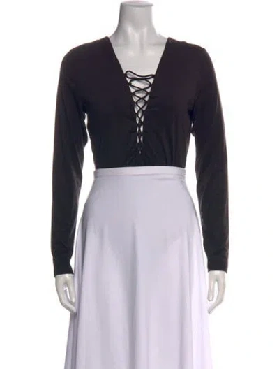 Pre-owned Alexander Wang V-neck Long Sleeve T-shirt W/ Tags In Black
