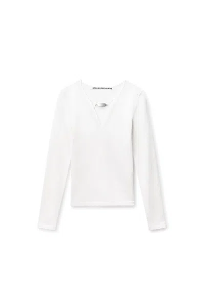 Alexander Wang V-neck Metal Logo In Matte Jersey Soft White