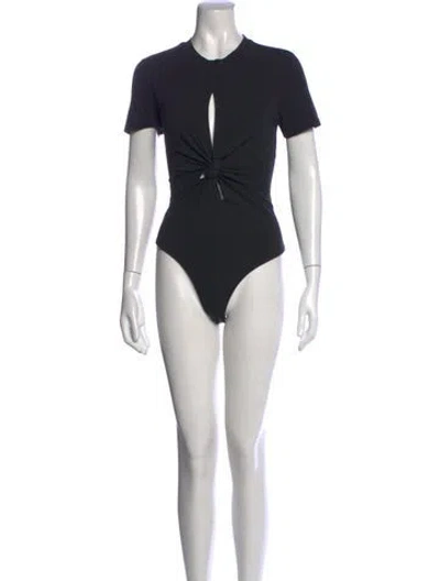 Pre-owned Alexander Wang V-neck Short Sleeve Bodysuit In Black