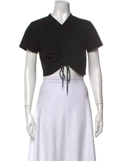 Pre-owned Alexander Wang V-neck Short Sleeve Crop Top In Black