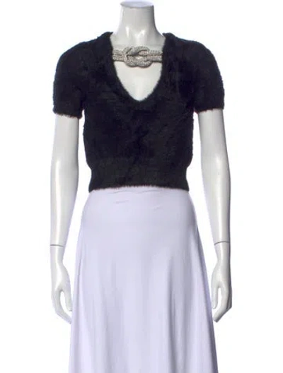 Pre-owned Alexander Wang V-neck Short Sleeve Crop Top In Black