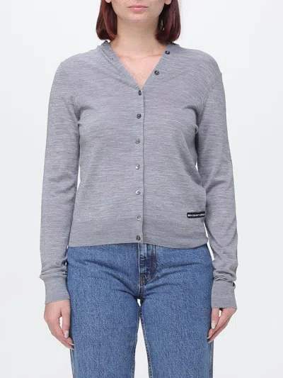 Alexander Wang V-neck Wool Cardigan With Contrast Logo For Women In Gray
