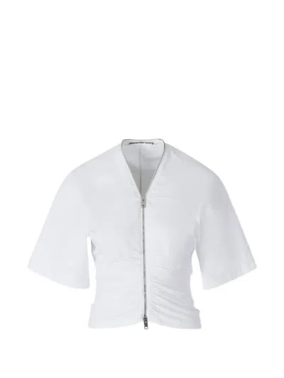 Alexander Wang Gathered T-shirt With Continuous Loop Zipper In White