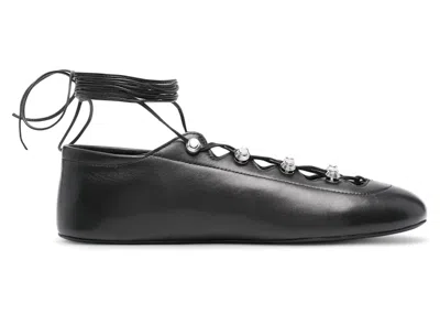 Pre-owned Alexander Wang Vyollette Lace Up Flat (women's) Sneakers In Black