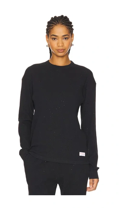 Alexander Wang Waffle Crewneck Long Sleeve Tee In Black