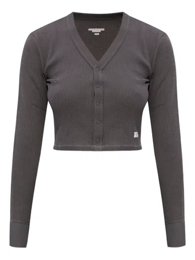 Alexander Wang Waffle-knit Button Top In Gray