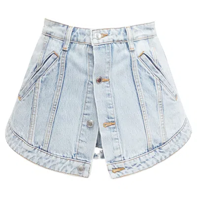 Alexander Wang Washed Cotton Layered Skort High Waist Cutaway Shorts In Blue