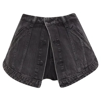 Pre-owned Alexander Wang Washed Cotton Layered Skort High Waist Shorts In Black