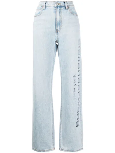 Alexander Wang Washed-out Denim Cut-out Logo Jeans For Women In Blue