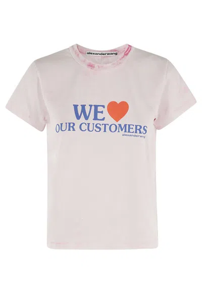 Alexander Wang We Love Our Customers Shrunken Tee W Bleach Wash In Lt Pink Bleach Out