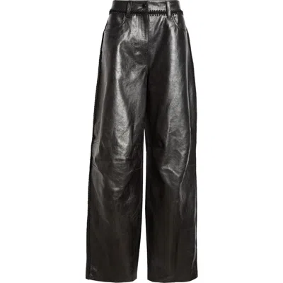 Alexander Wang Whipstitch Leather Wide Leg Pants In Black