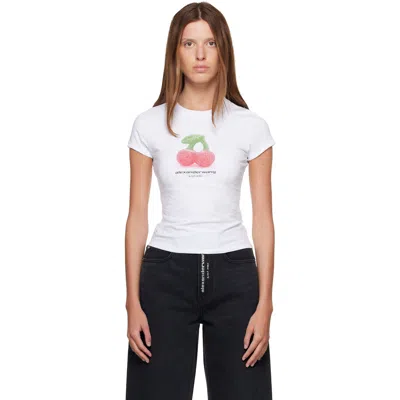 Alexander Wang White Cherry Graphic Fitted Ringer T-shirt In 100-white