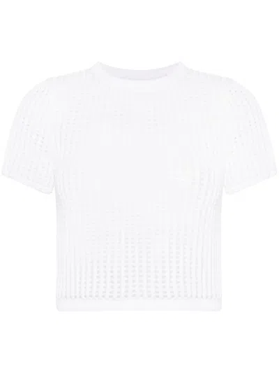 ALEXANDER WANG WHITE CROCHET T-SHIRT WITH EMBROIDERED LOGO