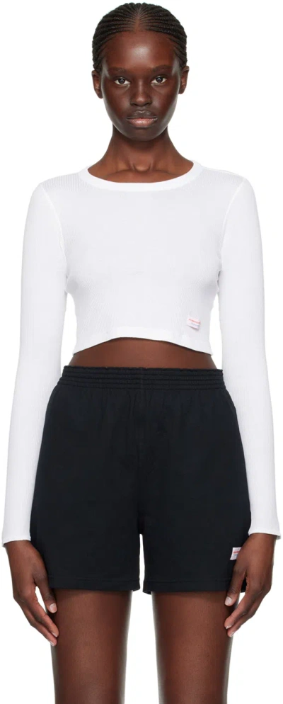 Alexander Wang White Cropped Long Sleeve T-shirt In 100 White
