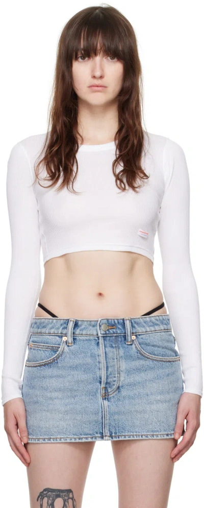 Alexander Wang White Cropped Long Sleeve T-shirt In 100 White
