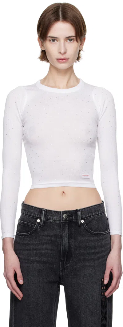 Alexander Wang White Crystal Hotfix Long Sleeve Crewneck T-shirt