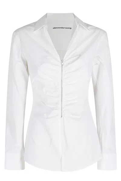 Alexander Wang White Curled Front-zipper Cotton-blend Shirt